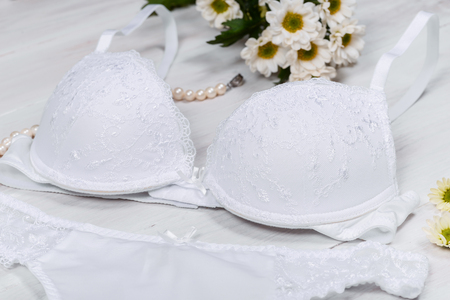 lacy lingerie womens underwear on white background closeupの写真素材