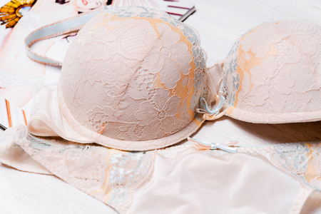 lacy lingerie womens underwear on white background closeupの写真素材