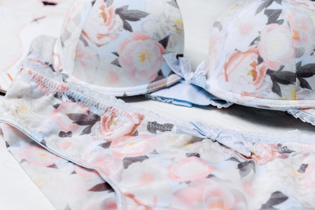 lacy lingerie womens underwear on white background closeupの写真素材