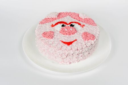 Cake on a white background under the tenderloin filmed in the studioの写真素材