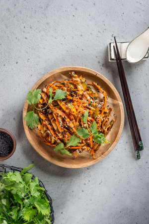 Appetizer of ears with vegetables and fresh herbs. Close-up shotの写真素材