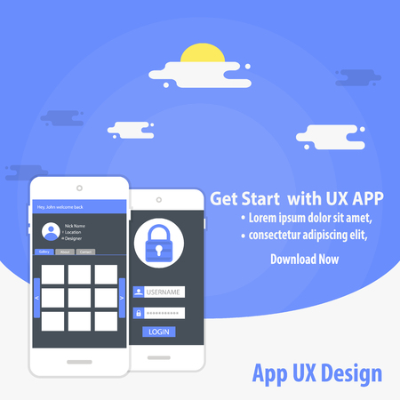 Mobile App UX Design Vector Template concept with banner designのイラスト素材