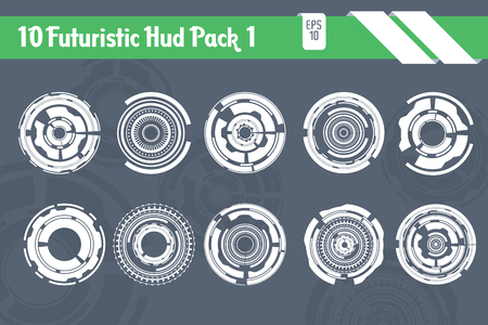 10 Futuristic HUD Elements Technology Hi Tech Vector packのイラスト素材