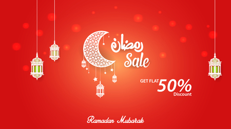Ramadan Kareem 50% discount sale banner, cover template design.のイラスト素材