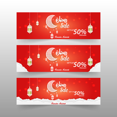 3 different Ramadan Sale Banner 50% discount offer template vector designのイラスト素材