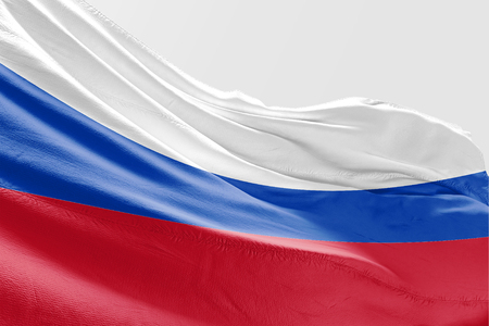 Isolated Russia Flag waving 3d Realistic fabricの写真素材