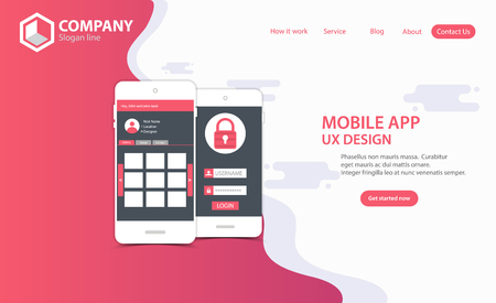 New Trendy Mobile App Website Landing Page vector theme template designのイラスト素材