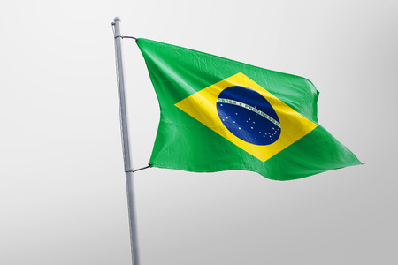 Isolated Brazil Flag waving, 3D Realistic Brazilian Flag Renderedの写真素材
