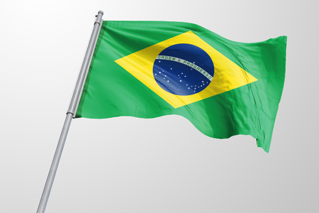 Isolated Brazil Flag waving, 3D Realistic Brazilian Flag Renderedの写真素材