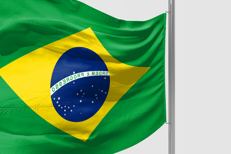 Isolated Brazil Flag waving, 3D Realistic Brazilian Flag Renderedの写真素材