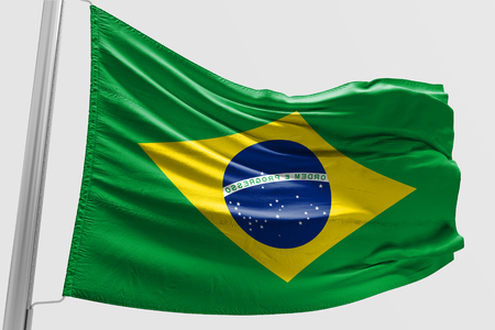 Isolated Brazil Flag waving, 3D Realistic Brazilian Flag Renderedの写真素材