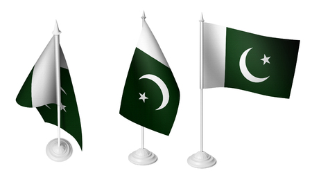 Isolated 3 Small Pakistani Flag waving 3d Realistic Pakistani fabricの写真素材