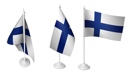Isolated 3 Small Finland Flag waving 3d Realistic Finland fabric photoの写真素材