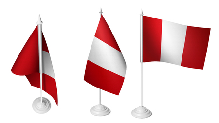 Isolated 3 Small Desk Peru Flag waving 3d Realistic Peru Desk Flagの写真素材