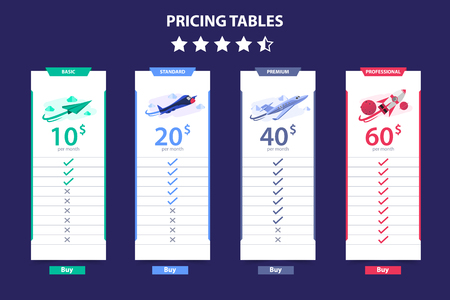 Pricing Table 4 Different Plane Vector Template Dark Concept Designのイラスト素材