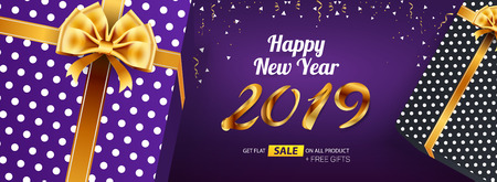 Happy New Year 2019 Sale Banner Advertising Vector Template Designのイラスト素材