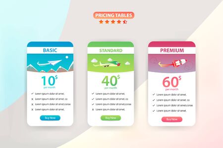 Pricing Table 3 Different Plane Vector Template Designのイラスト素材