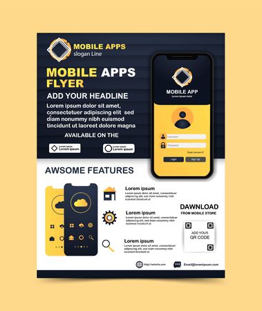 Mobile app flyer template Vector templateのイラスト素材