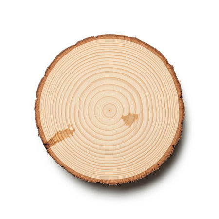Cross section of tree trunk with annual rings, isolated on white backgroundの素材