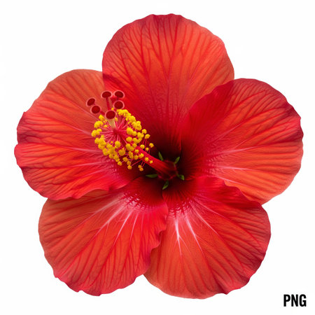 Red hibiscus flower isolated on white background with clipping pathの素材
