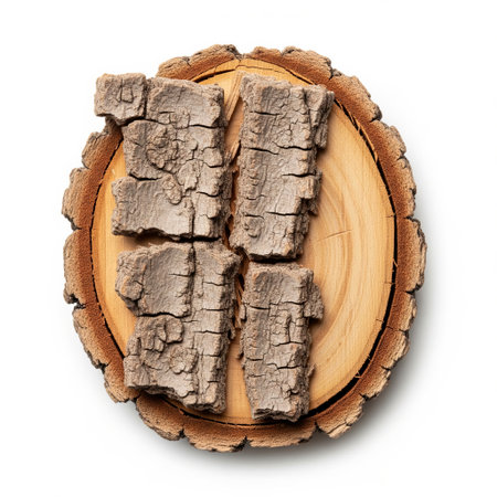 Wooden plate with firewood isolated on white background, top viewの素材