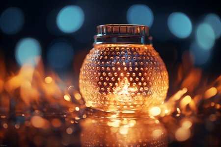 Ðntique glass lamp with fire. Fantasy illustrationの素材