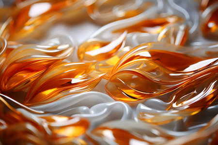 Gold glass palm leaves with milk.  Close-up, abstract.の素材