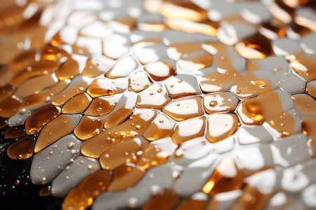 Close-up of water drops on mosaic background. Shallow depth of field.の素材