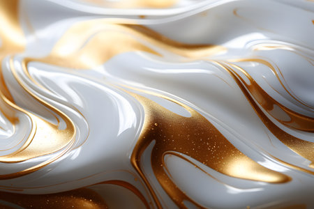 Gold and white liquid paint. Close-up. Abstract backgroundの素材
