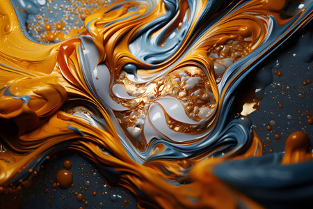 Abstract background with gold, blue, white and orange paintの素材