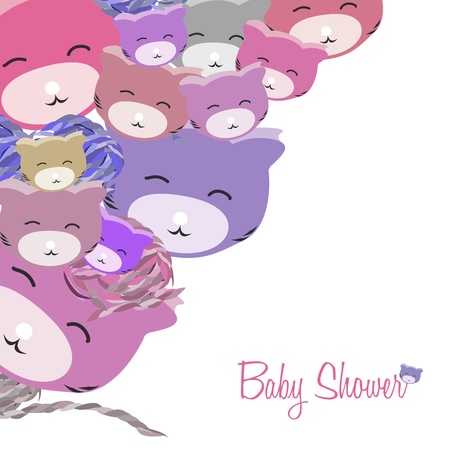 smiling cats, pink, and balls of wool  illustrationの写真素材