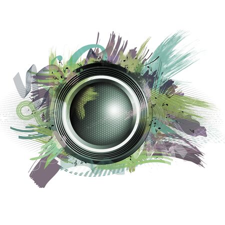 Abstract background, illustration of speaker, creative colors, blue, violet and purple, and musical notesの写真素材