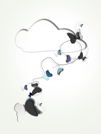 blue butterflies, and black and white, white cloud flying fromの写真素材