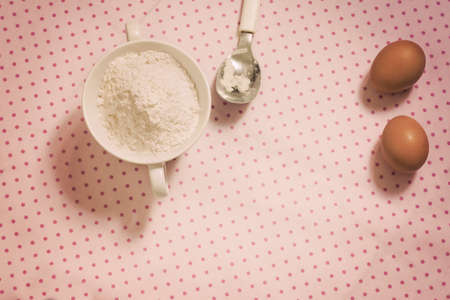 Pink and polka dots background, element for food processing, recipe or menuの写真素材