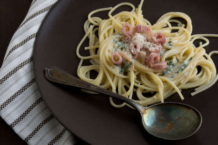 Pasta Carbonara with ham and cheese