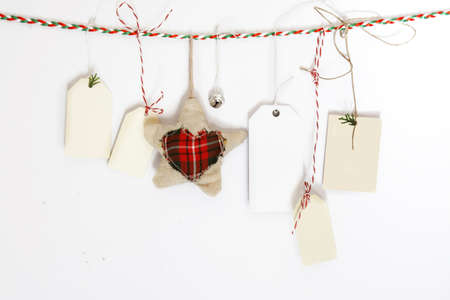 Set of empty paper price tags, white backgroundの写真素材