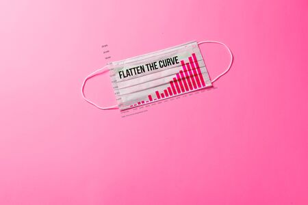 Coronavirus: flatten the curve with protective measures, message on surgical mask with curve graph...