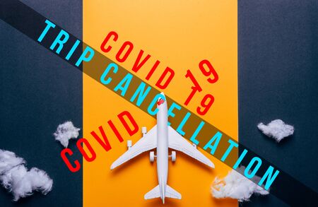 Not travel stop coronavirus,. Canceled flights on airport. Outbreak covid 19-virus pandemic, affects air transport. Europe quarantined, Departure Ban. Solution of the governments, to flatten the population contagion curveの写真素材