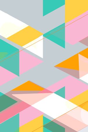 Colorful geometric Cover Swiss Modernism. cubes and triangles. Yellow green and pink texture. Abstract pattern Shapes Concept backgrounds for ads or prints covers or posters banners or cards. Linear triangles and cubes elementsの写真素材