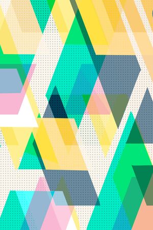 Colorful geometric Cover Swiss Modernism. cubes and triangles. urquoise pink and yellow texture. Abstract pattern Shapes Concept backgrounds for ads or prints, covers or posters, banners or cards. Linear, triangles and cubes elements. 
の写真素材