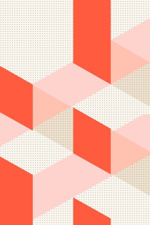 Colorful geometric Cover Swiss Modernism. Red pink and white texture. Abstract pattern Shapes Concept backgrounds for ads or prints, covers or posters, banners or cards. Linear,  triangles and cubes elements. の写真素材