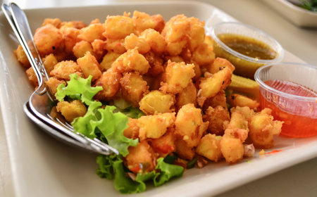 tofu fried with thai sauceの写真素材