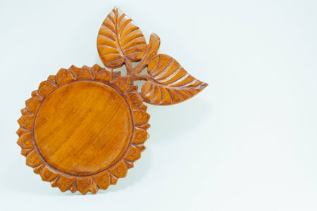 Close up Wood Coaster on white isolated backgroundの写真素材