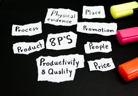 hand writing 8p strategy on paper with highlight pen