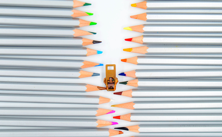 Zipper head and color pencilsの写真素材