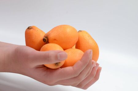 Holding fresh loquatの写真素材