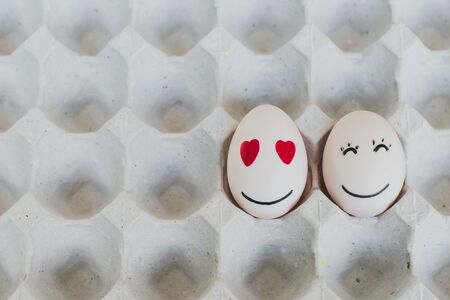 Egg in love and happy eggs. Happy Valentines Day.