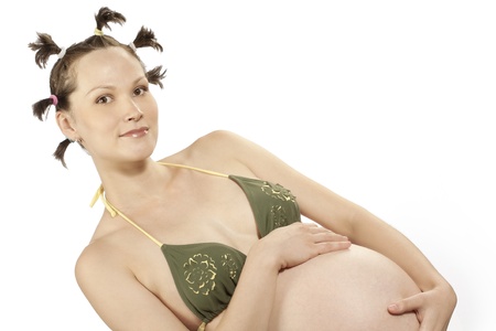 Beautiful pregnant model funny hairdoの写真素材