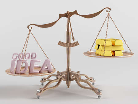 On one side of the balance idea, on the other side of gold bullionの写真素材