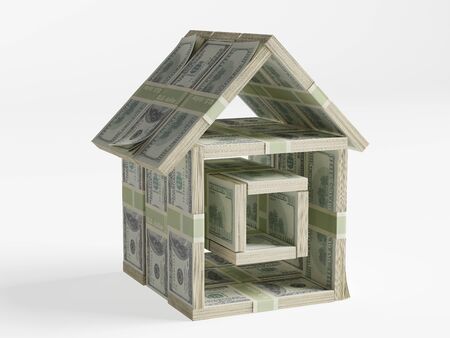 Composed of bundles of money in the form of a small houseの写真素材